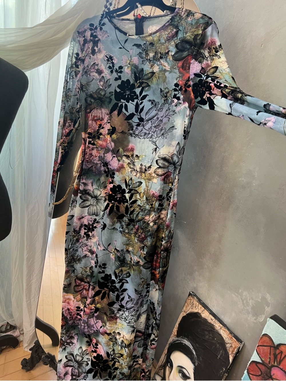 Floral Mesh Bodycon Maxi Dress